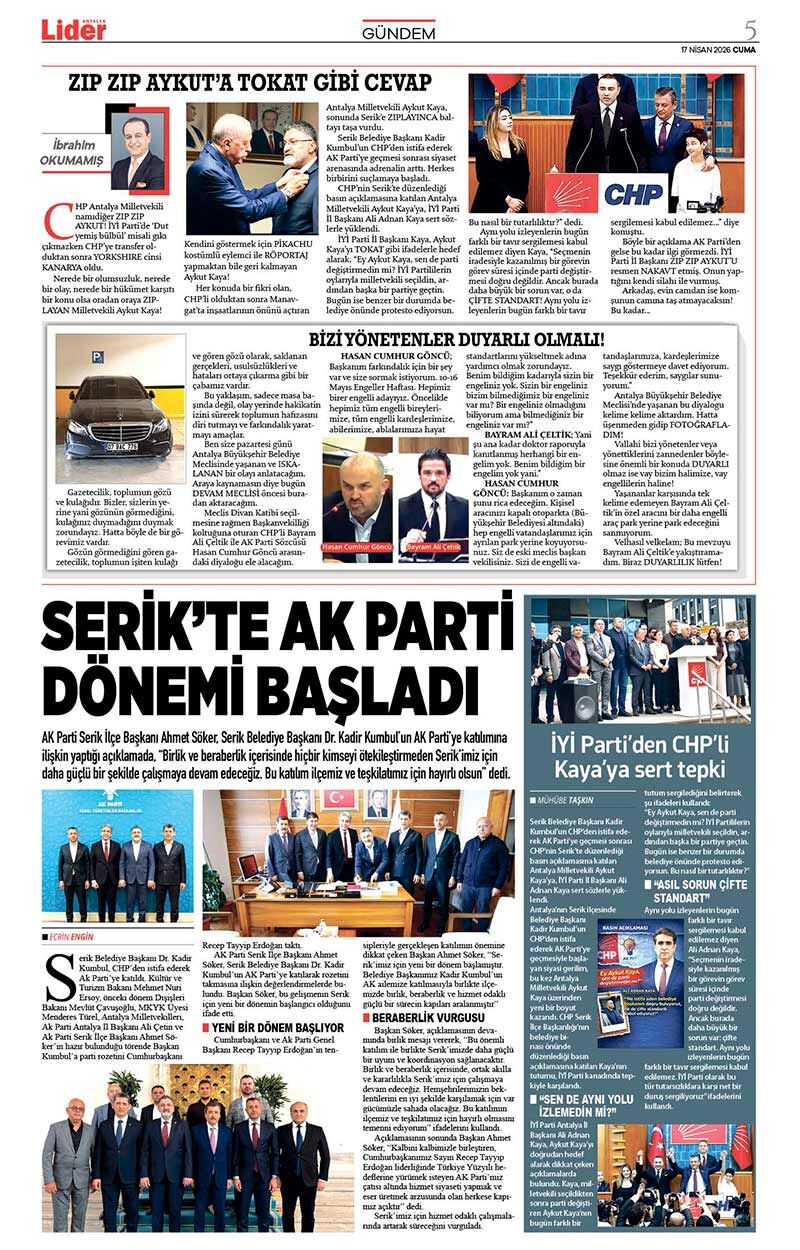 17 N İ S A N 2026 L İ D E R G A Z E T E A N T A L Y A 5