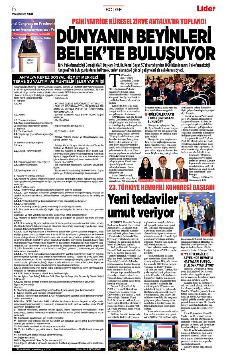 17 N İ S A N 2026 L İ D E R G A Z E T E A N T A L Y A 6