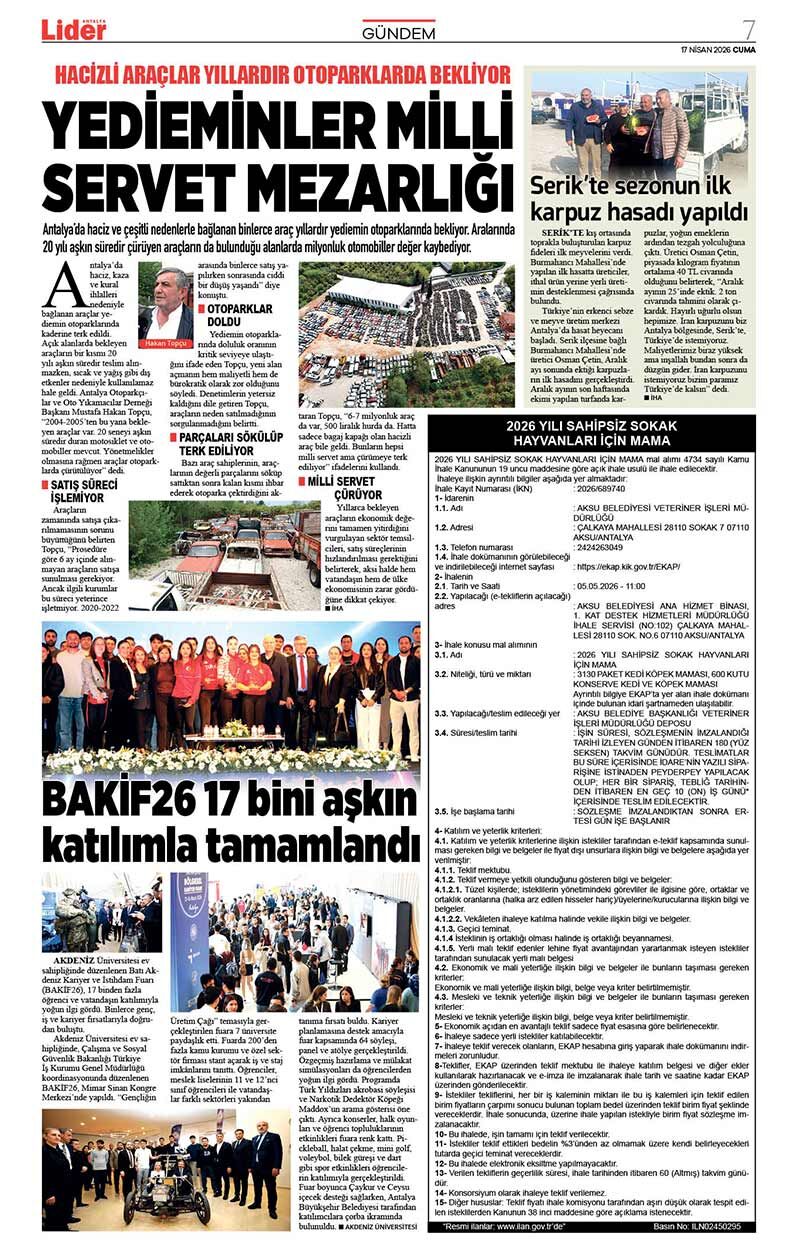 17 N İ S A N 2026 L İ D E R G A Z E T E A N T A L Y A 7