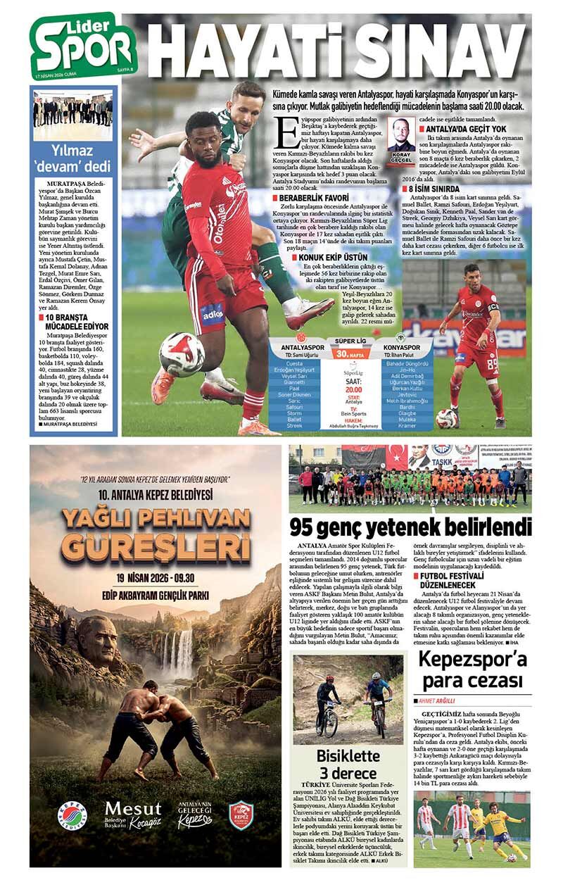 17 N İ S A N 2026 L İ D E R G A Z E T E A N T A L Y A 8