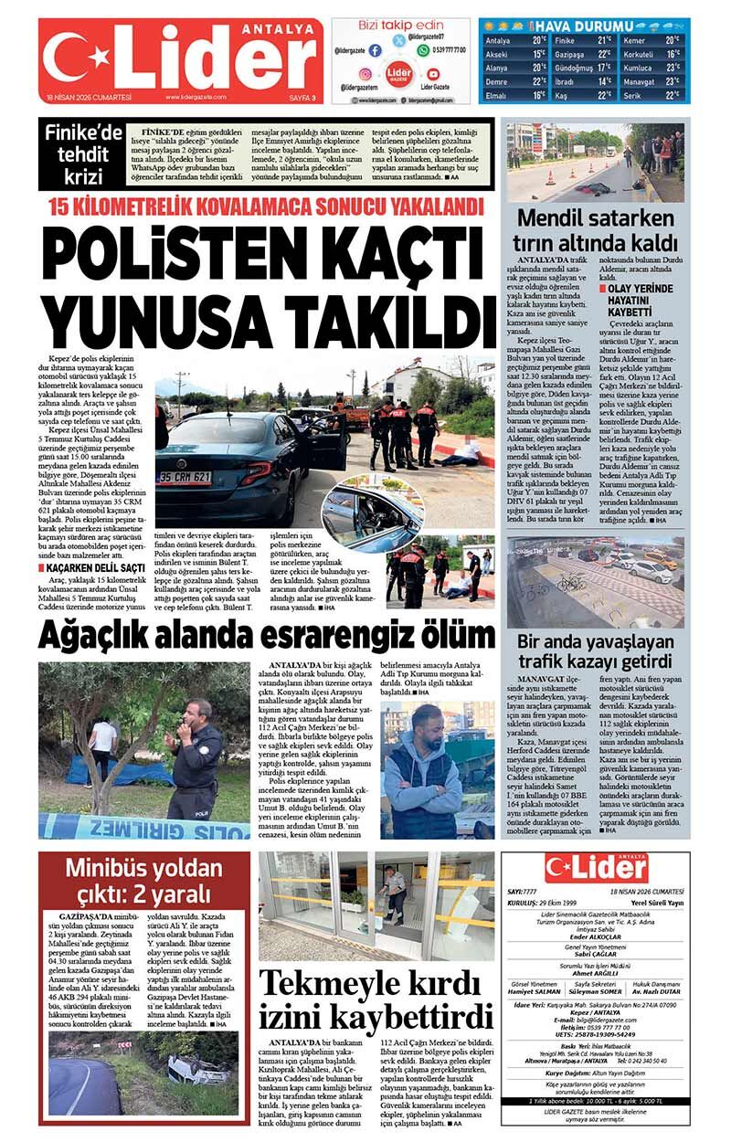 18 N İ S A N 2026 L İ D E R G A Z E T E A N T A L Y A 3