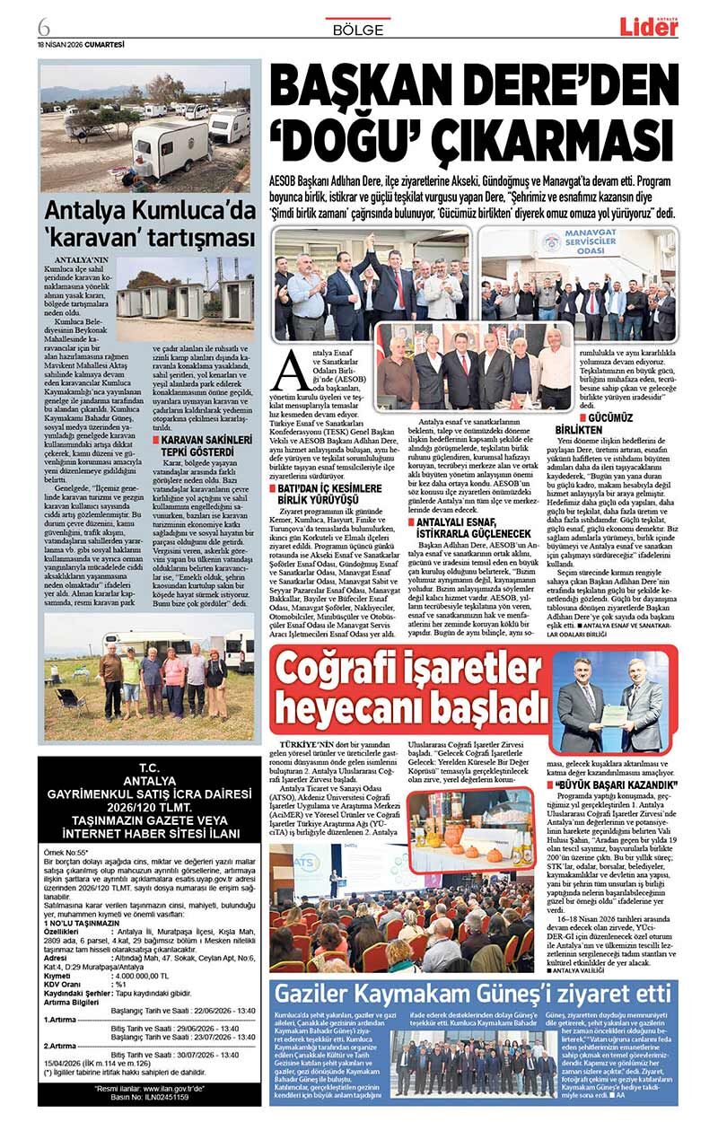 18 N İ S A N 2026 L İ D E R G A Z E T E A N T A L Y A 6