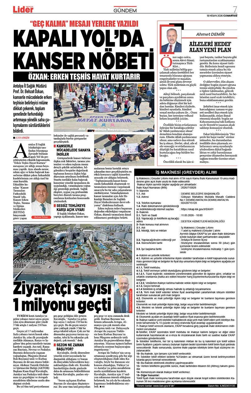 18 N İ S A N 2026 L İ D E R G A Z E T E A N T A L Y A 7