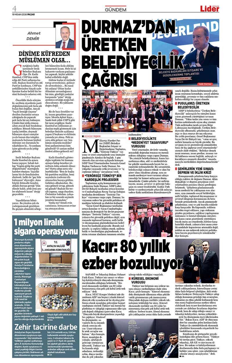 19 N İ S A N 2026 L İ D E R G A Z E T E A N T A L Y A 4