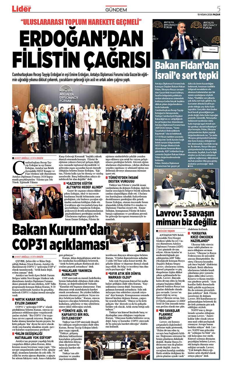 19 N İ S A N 2026 L İ D E R G A Z E T E A N T A L Y A 5