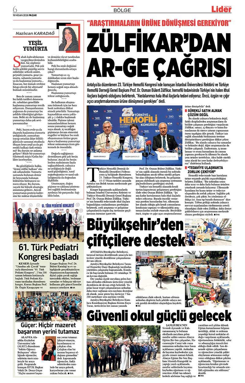 19 N İ S A N 2026 L İ D E R G A Z E T E A N T A L Y A 6