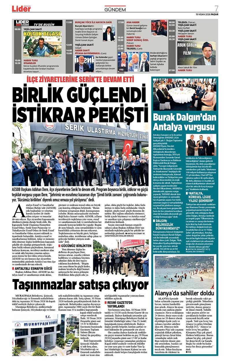 19 N İ S A N 2026 L İ D E R G A Z E T E A N T A L Y A 7