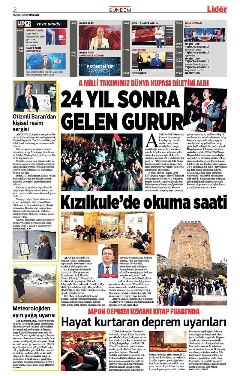 2 N İ S A N 2026 L İ D E R G A Z E T E A N T A L Y A 2