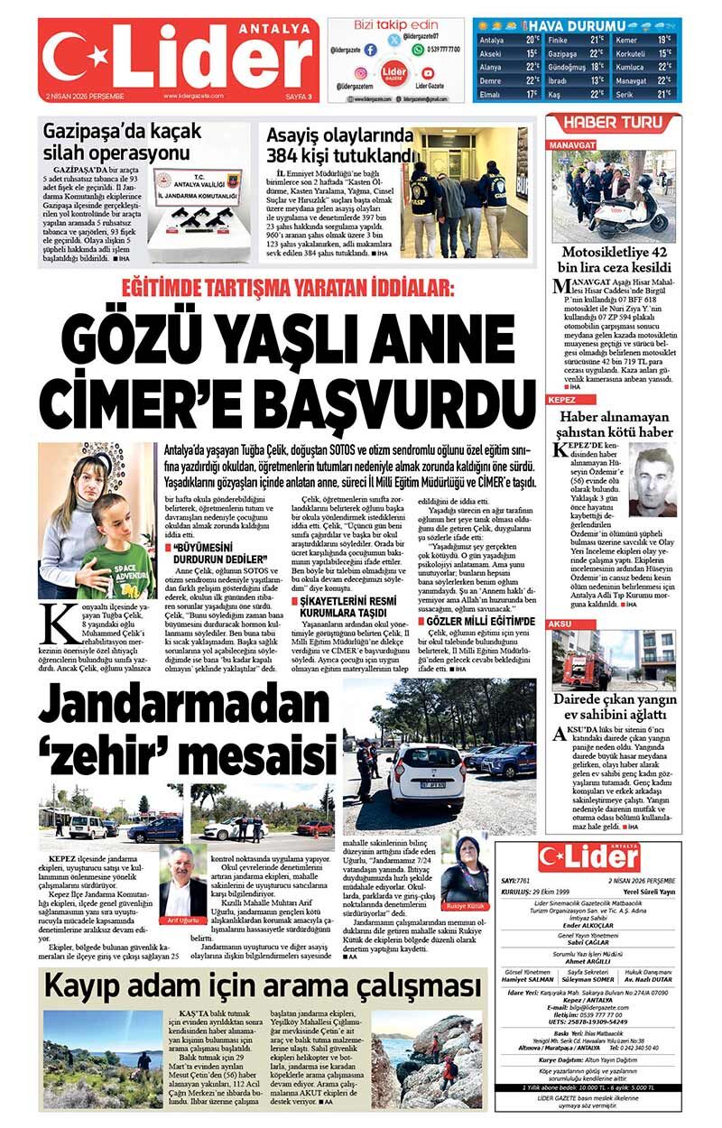 2 N İ S A N 2026 L İ D E R G A Z E T E A N T A L Y A 3