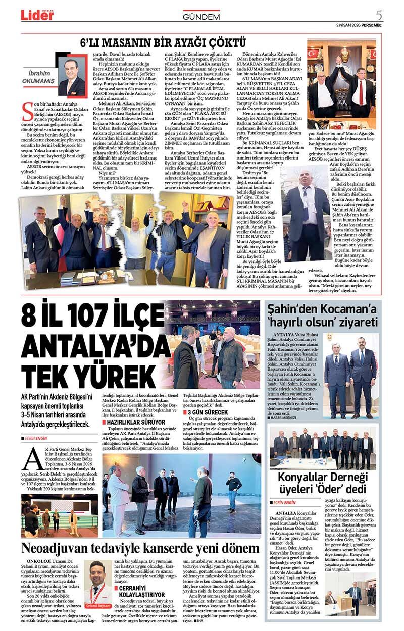 2 N İ S A N 2026 L İ D E R G A Z E T E A N T A L Y A 5