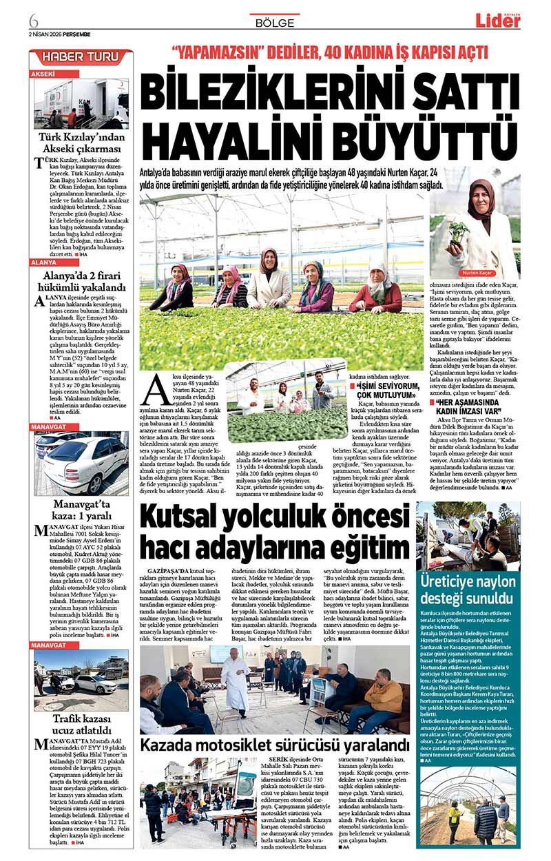 2 N İ S A N 2026 L İ D E R G A Z E T E A N T A L Y A 6