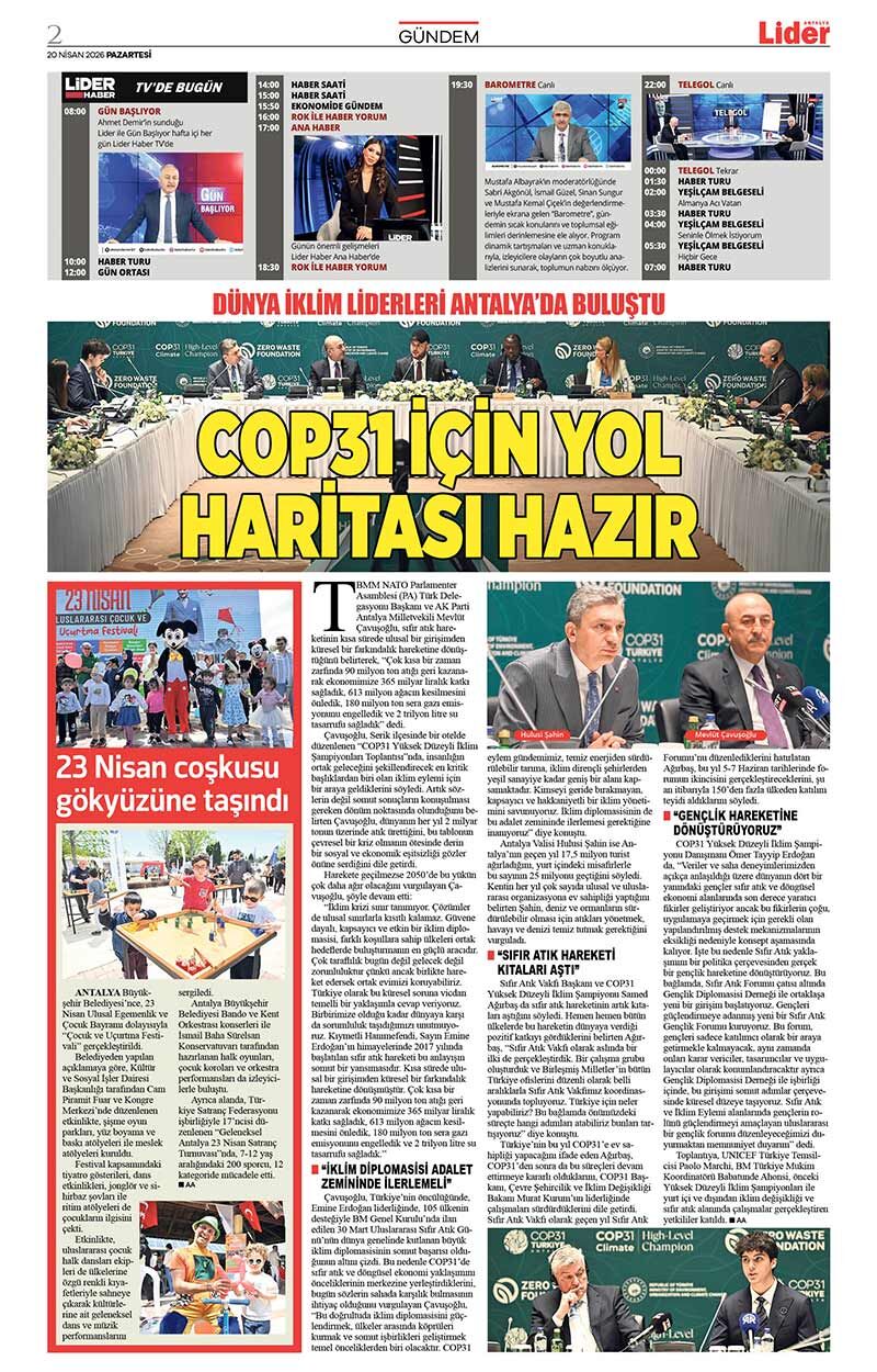 20 N İ S A N 2026 L İ D E R G A Z E T E A N T A L Y A 2