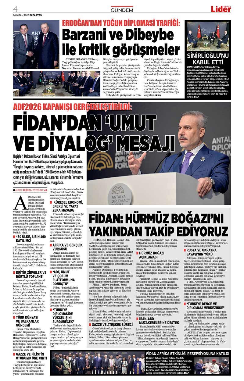 20 N İ S A N 2026 L İ D E R G A Z E T E A N T A L Y A 4