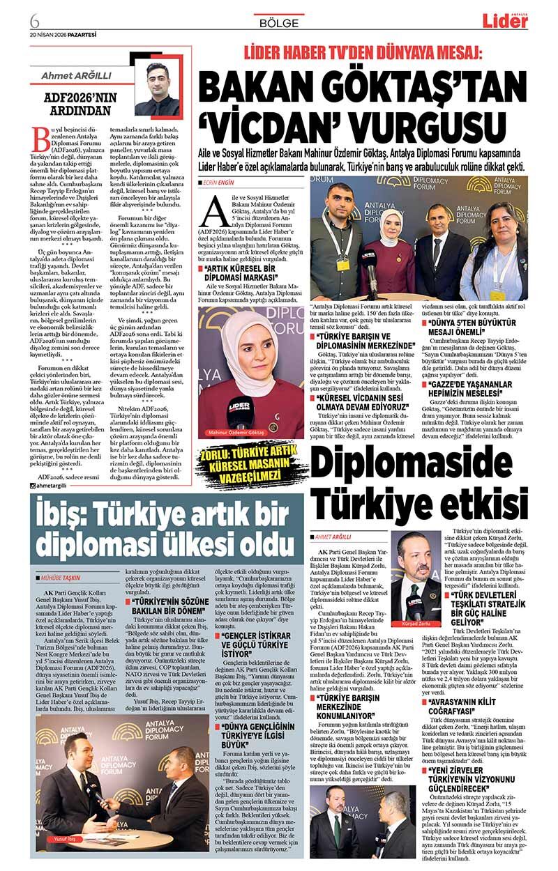 20 N İ S A N 2026 L İ D E R G A Z E T E A N T A L Y A 6