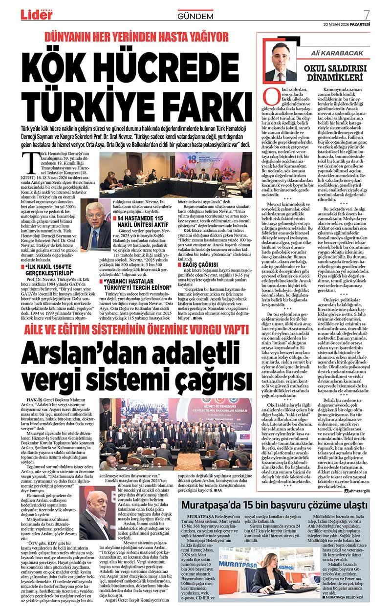 20 N İ S A N 2026 L İ D E R G A Z E T E A N T A L Y A 7