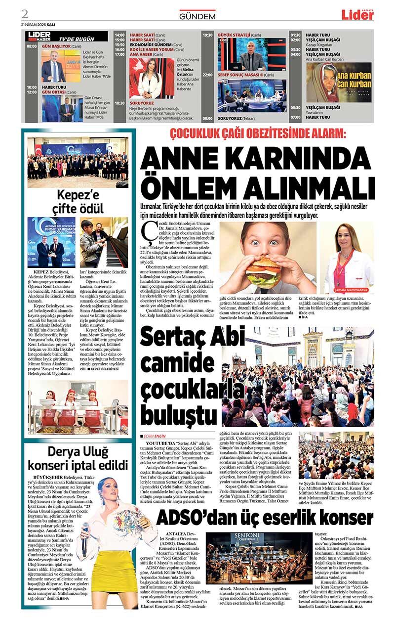 21 N İ S A N 2026 L İ D E R G A Z E T E A N T A L Y A 2