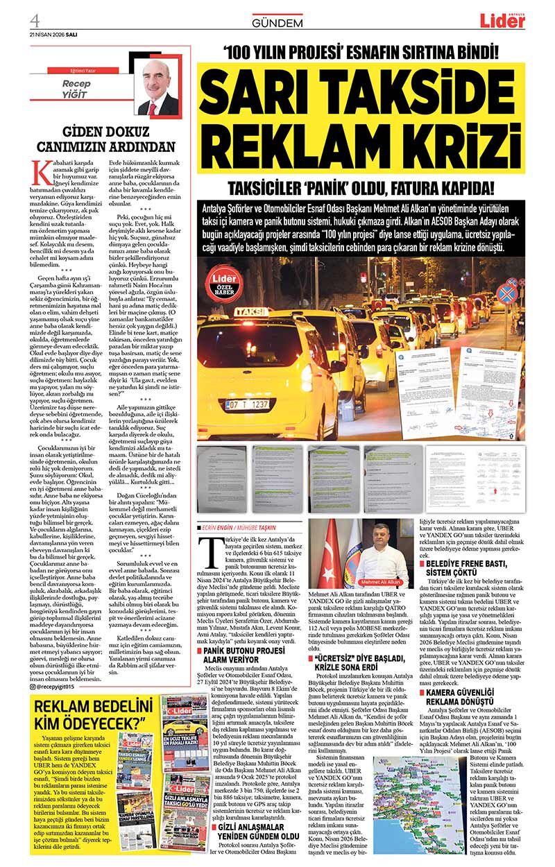 21 N İ S A N 2026 L İ D E R G A Z E T E A N T A L Y A 4