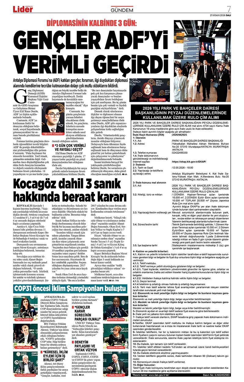 21 N İ S A N 2026 L İ D E R G A Z E T E A N T A L Y A 7