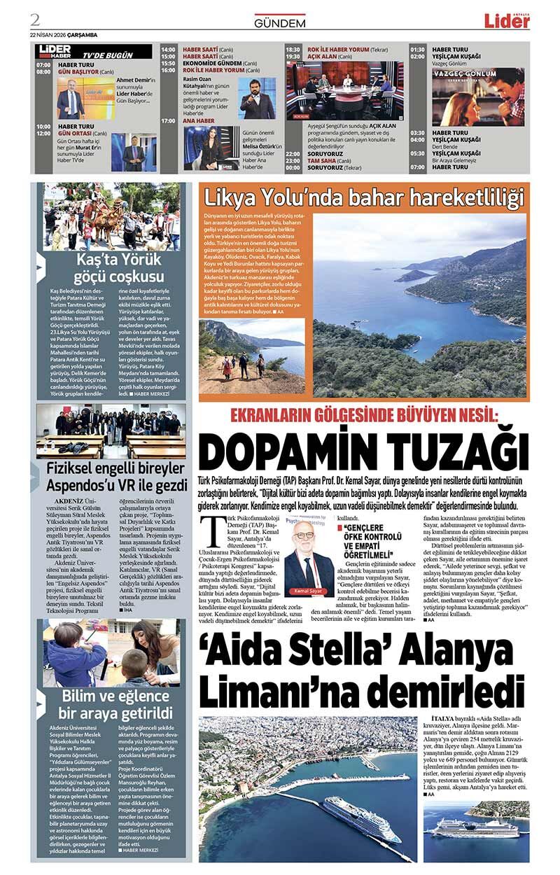 22 N İ S A N 2026 L İ D E R G A Z E T E A N T A L Y A 2