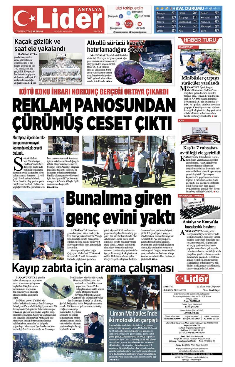 22 N İ S A N 2026 L İ D E R G A Z E T E A N T A L Y A 3