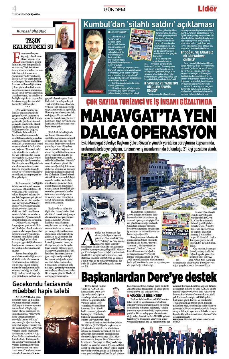 22 N İ S A N 2026 L İ D E R G A Z E T E A N T A L Y A 4