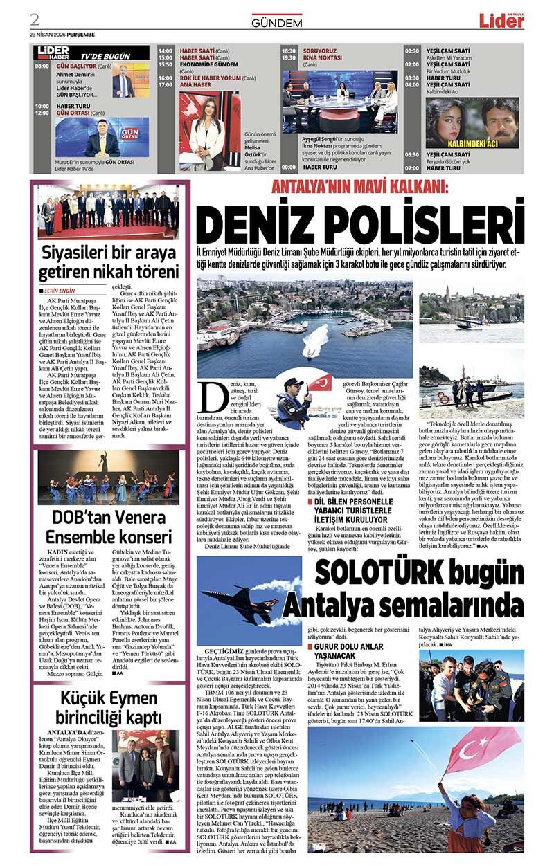 23 N İ S A N 2026 L İ D E R G A Z E T E A N T A L Y A 2