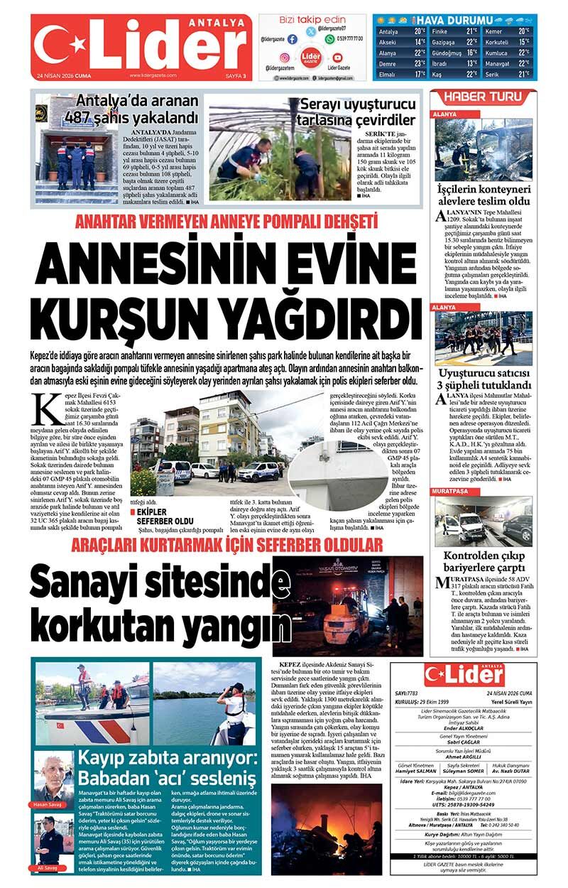 24 N İ S A N 2026 L İ D E R G A Z E T E A N T A L Y A 3