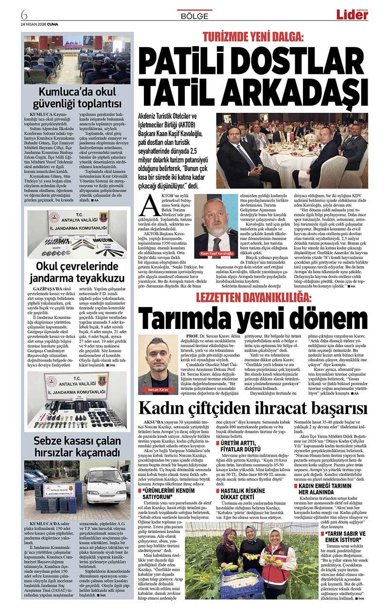 24 N İ S A N 2026 L İ D E R G A Z E T E A N T A L Y A 6