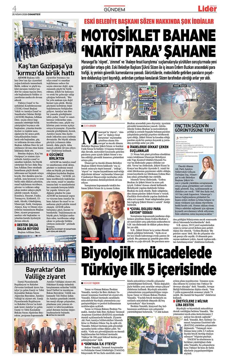 25 N İ S A N 2026 L İ D E R G A Z E T E A N T A L Y A 4