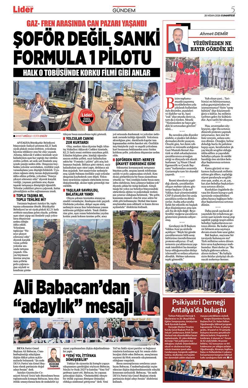 25 N İ S A N 2026 L İ D E R G A Z E T E A N T A L Y A 5