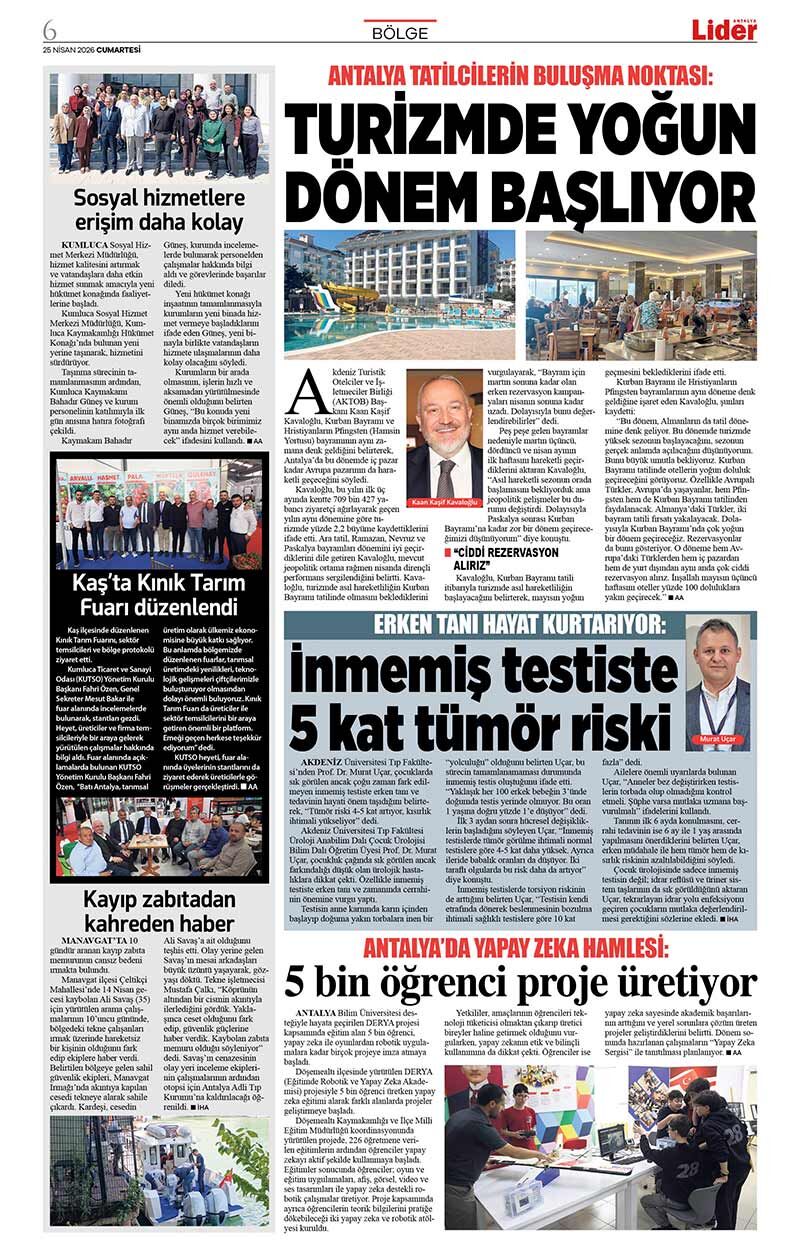 25 N İ S A N 2026 L İ D E R G A Z E T E A N T A L Y A 6