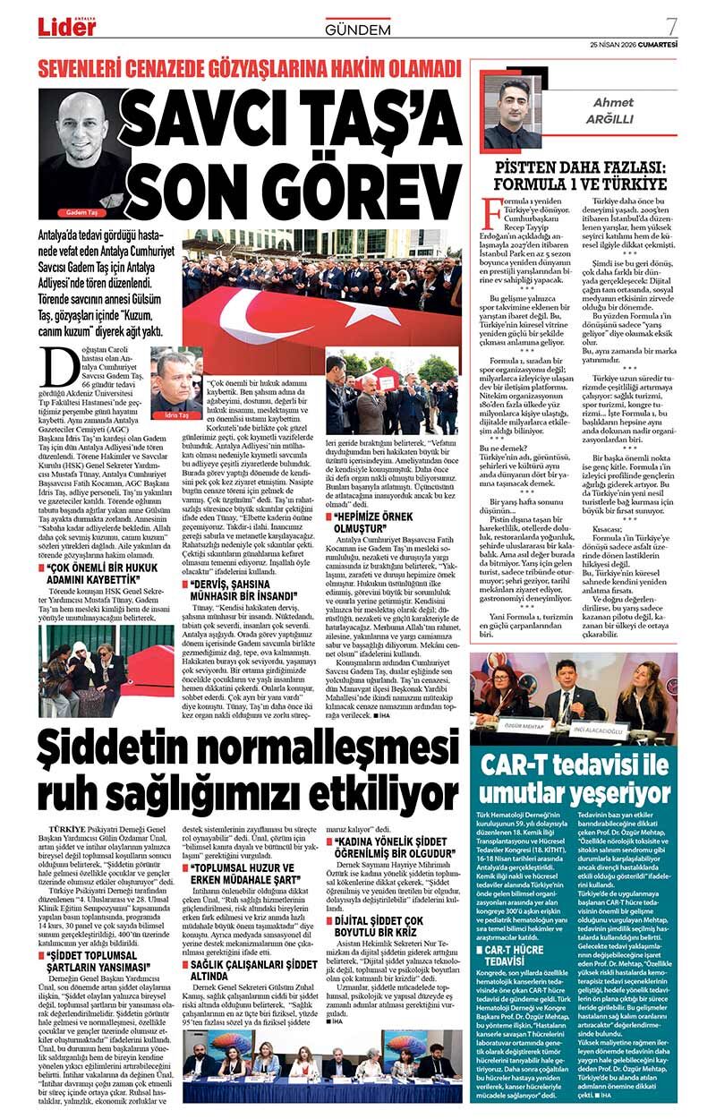 25 N İ S A N 2026 L İ D E R G A Z E T E A N T A L Y A 7