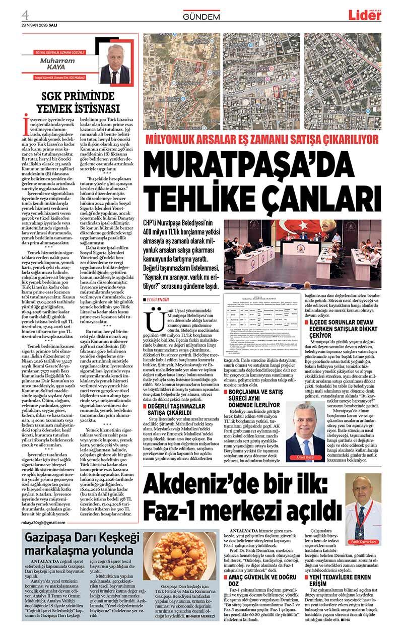 28 N İ S A N 2026 L İ D E R G A Z E T E A N T A L Y A 4