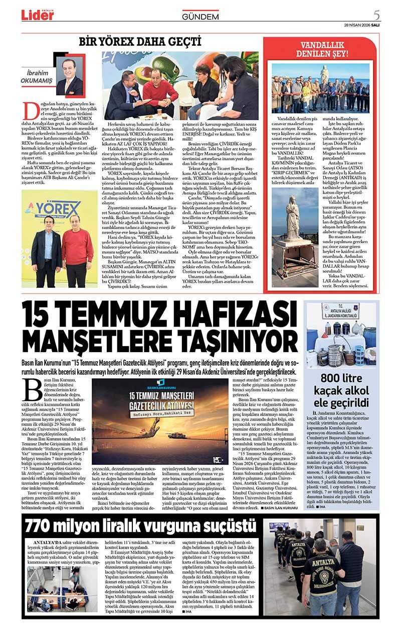 28 N İ S A N 2026 L İ D E R G A Z E T E A N T A L Y A 5