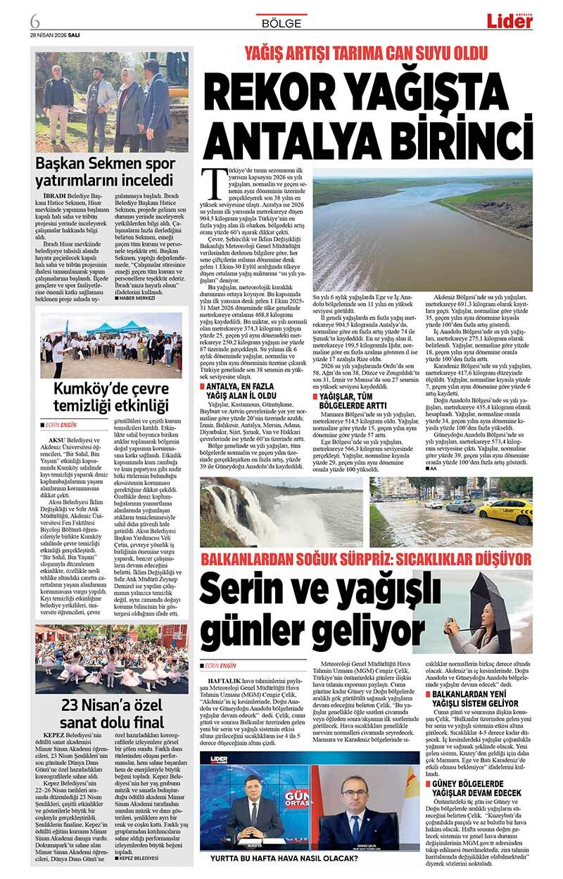 28 N İ S A N 2026 L İ D E R G A Z E T E A N T A L Y A 6