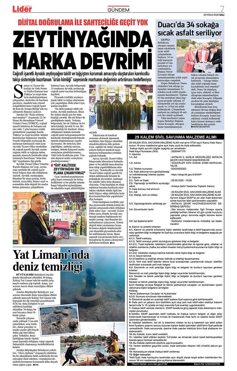 28 N İ S A N 2026 L İ D E R G A Z E T E A N T A L Y A 7