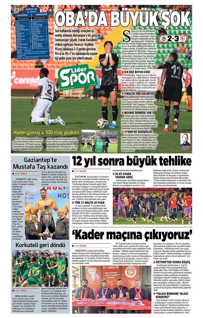 28 N İ S A N 2026 L İ D E R G A Z E T E A N T A L Y A 8