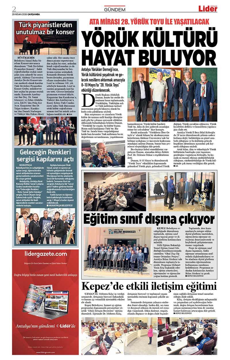 29 N İ S A N 2026 L İ D E R G A Z E T E A N T A L Y A 2