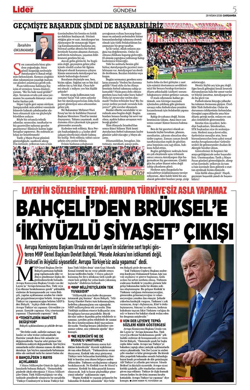 29 N İ S A N 2026 L İ D E R G A Z E T E A N T A L Y A 5-1