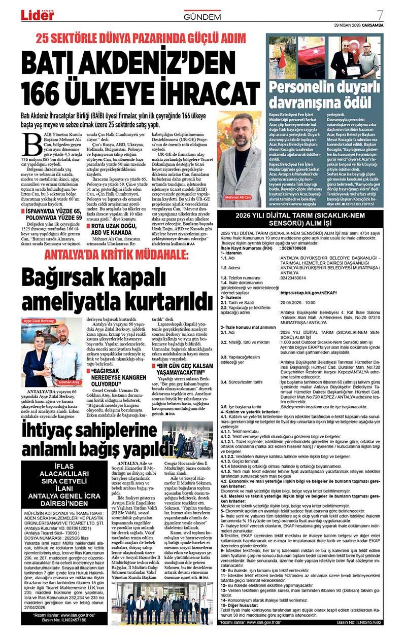 29 N İ S A N 2026 L İ D E R G A Z E T E A N T A L Y A 7