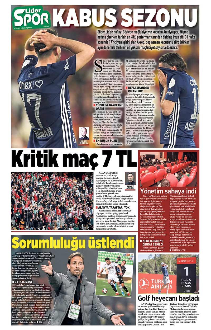 29 N İ S A N 2026 L İ D E R G A Z E T E A N T A L Y A 8