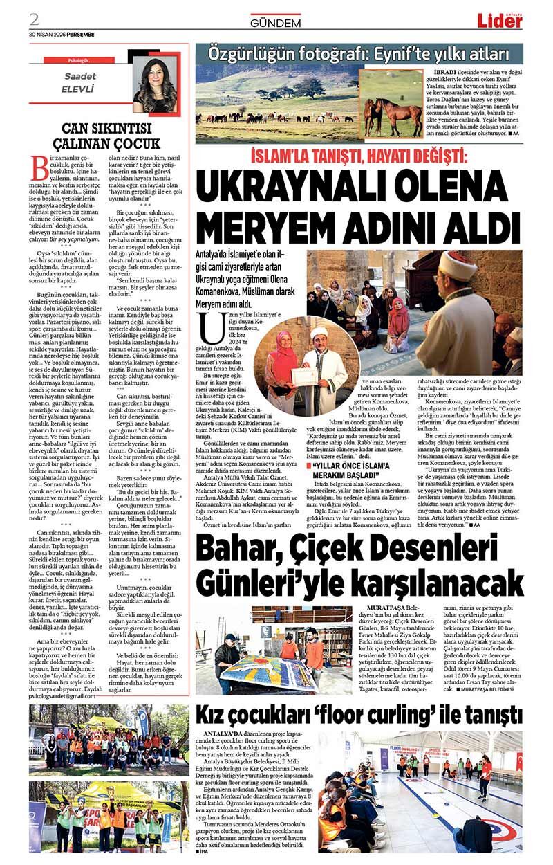 30 N İ S A N 2026 L İ D E R G A Z E T E A N T A L Y A 2