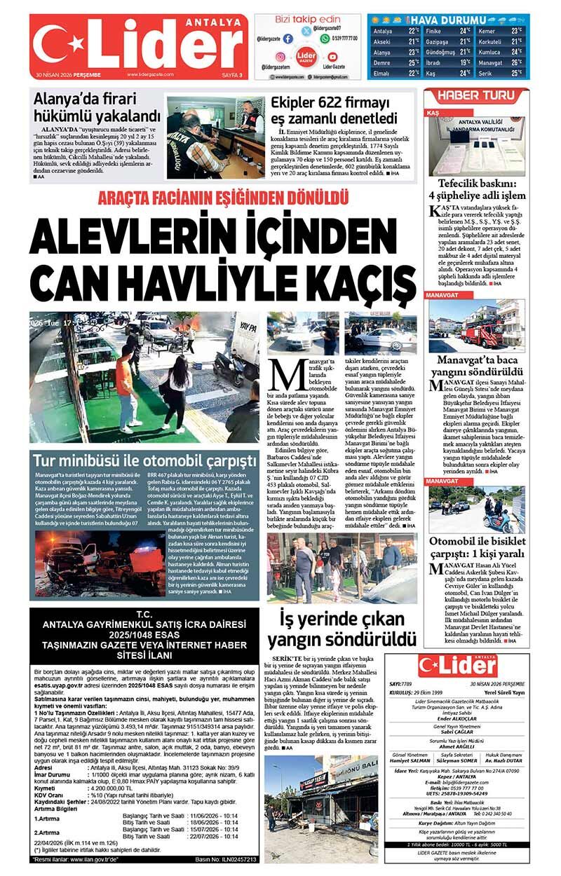 30 N İ S A N 2026 L İ D E R G A Z E T E A N T A L Y A 3