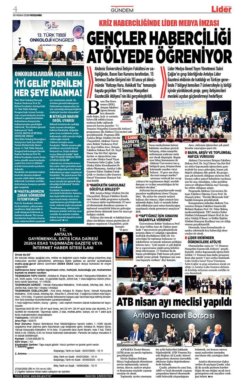 30 N İ S A N 2026 L İ D E R G A Z E T E A N T A L Y A 4