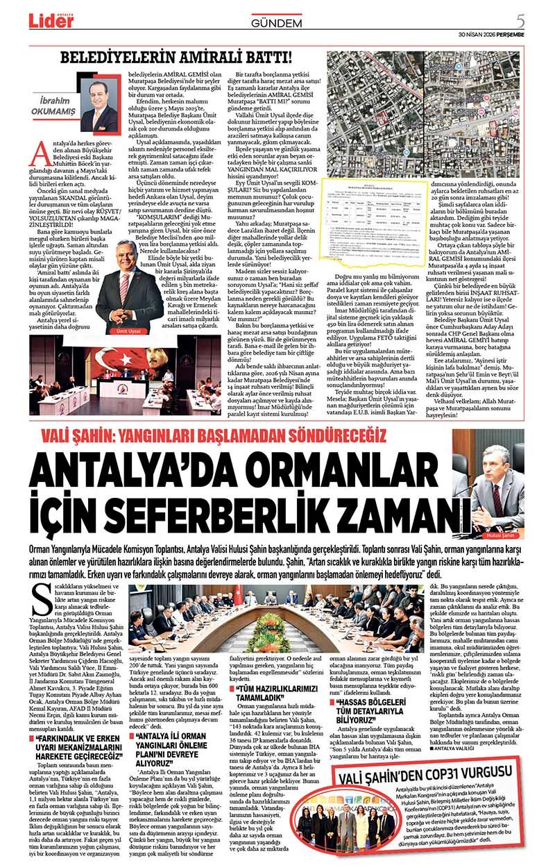30 N İ S A N 2026 L İ D E R G A Z E T E A N T A L Y A 5