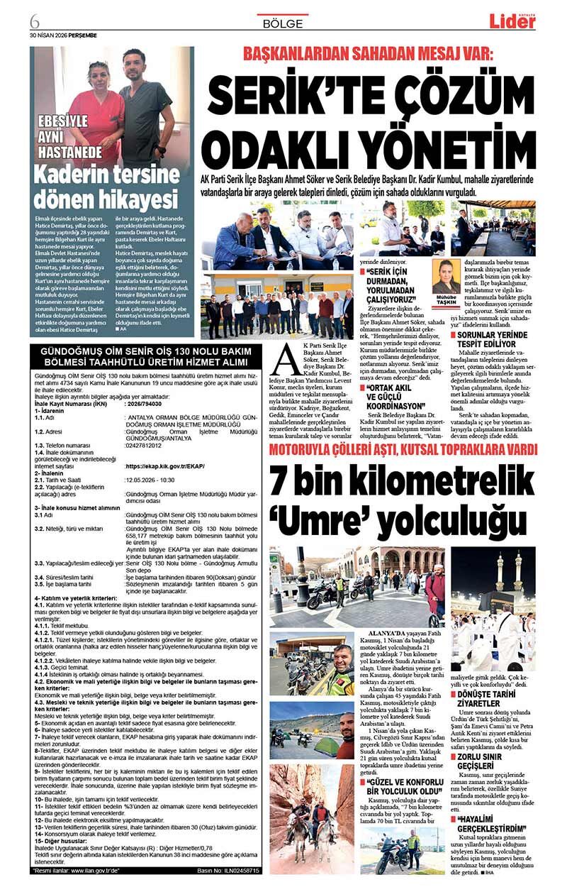30 N İ S A N 2026 L İ D E R G A Z E T E A N T A L Y A 6