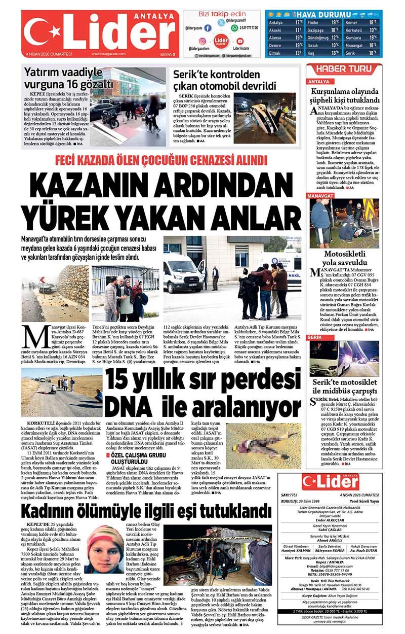 4 N İ S A N 2026 L İ D E R G A Z E T E A N T A L Y A 3