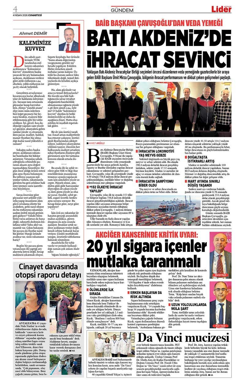 4 N İ S A N 2026 L İ D E R G A Z E T E A N T A L Y A 4