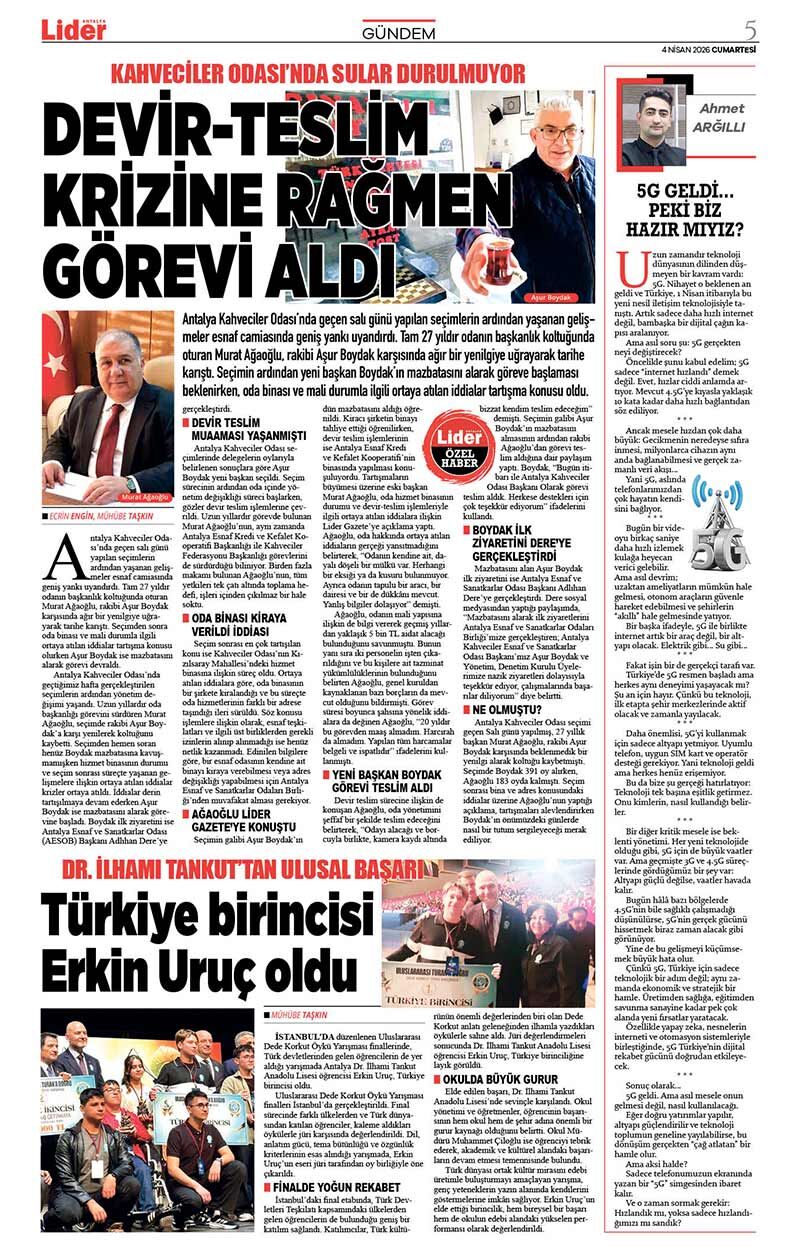 4 N İ S A N 2026 L İ D E R G A Z E T E A N T A L Y A 5