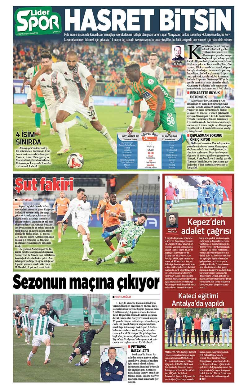 4 N İ S A N 2026 L İ D E R G A Z E T E A N T A L Y A 8